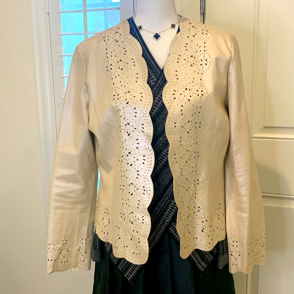 C Concept 100% leather open front topper/jacket perforated  champagne pearl